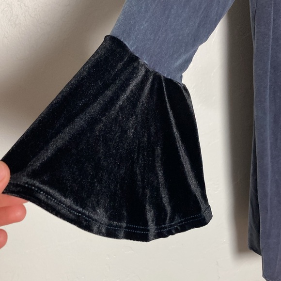 Embroidered Velvet & Stretch Cotton Scoop Neck Long Sleeve Extra Long Top M/L - Picture 7 of 11